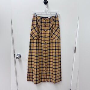 Vintage Plaid Button-Down A-Line Wool Skirt